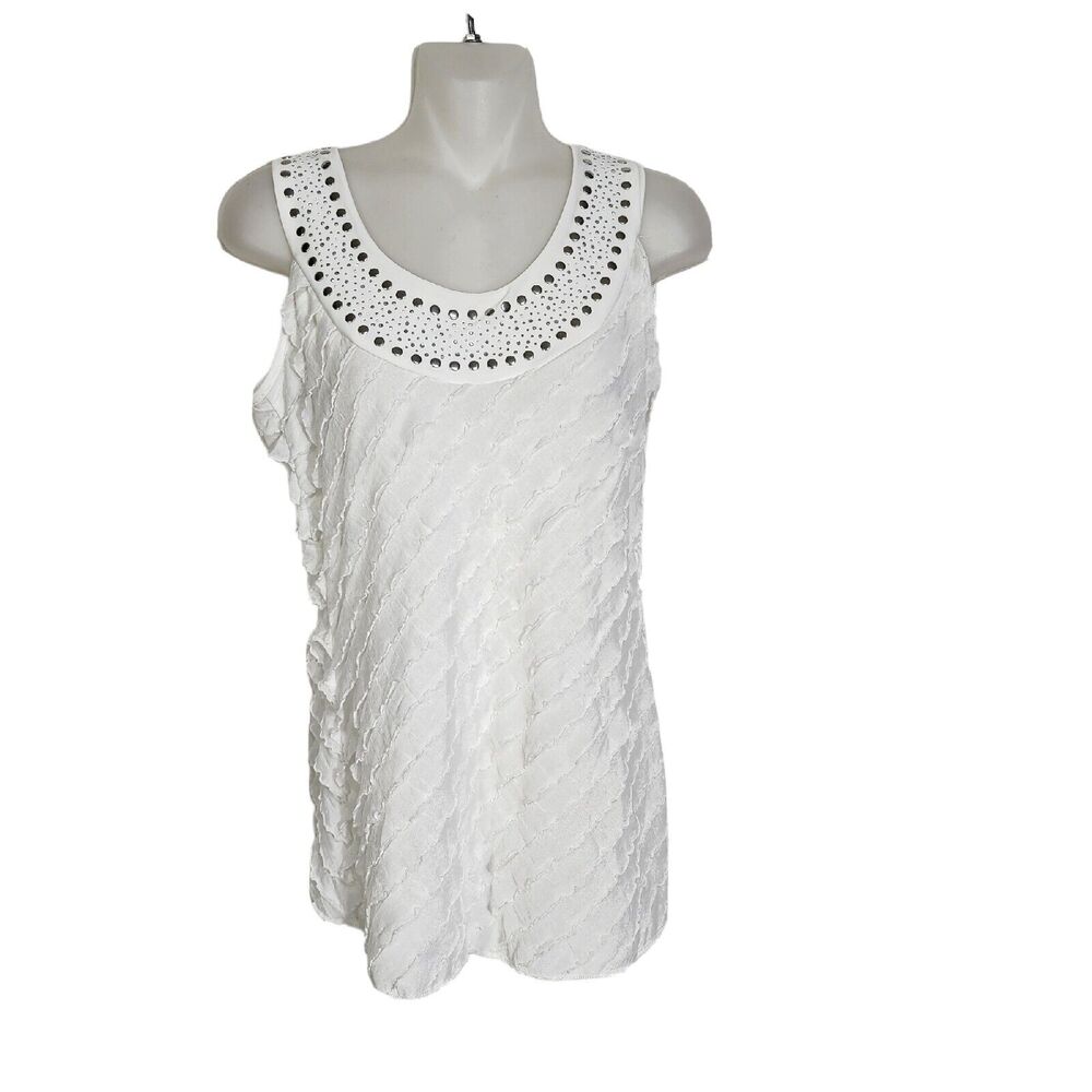 Janeric Womens Top Size Small Tiered Ruffle Tank Scoop Embellished Neck Studded